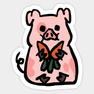 Cute Cartoon Piggy Happy with Carrots Sticker